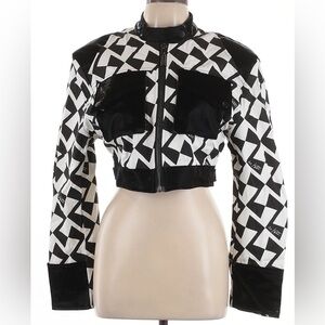 NWT Kate Hewko Blake & White Checkered Cropped Bomber Jacket Back Cutout size L